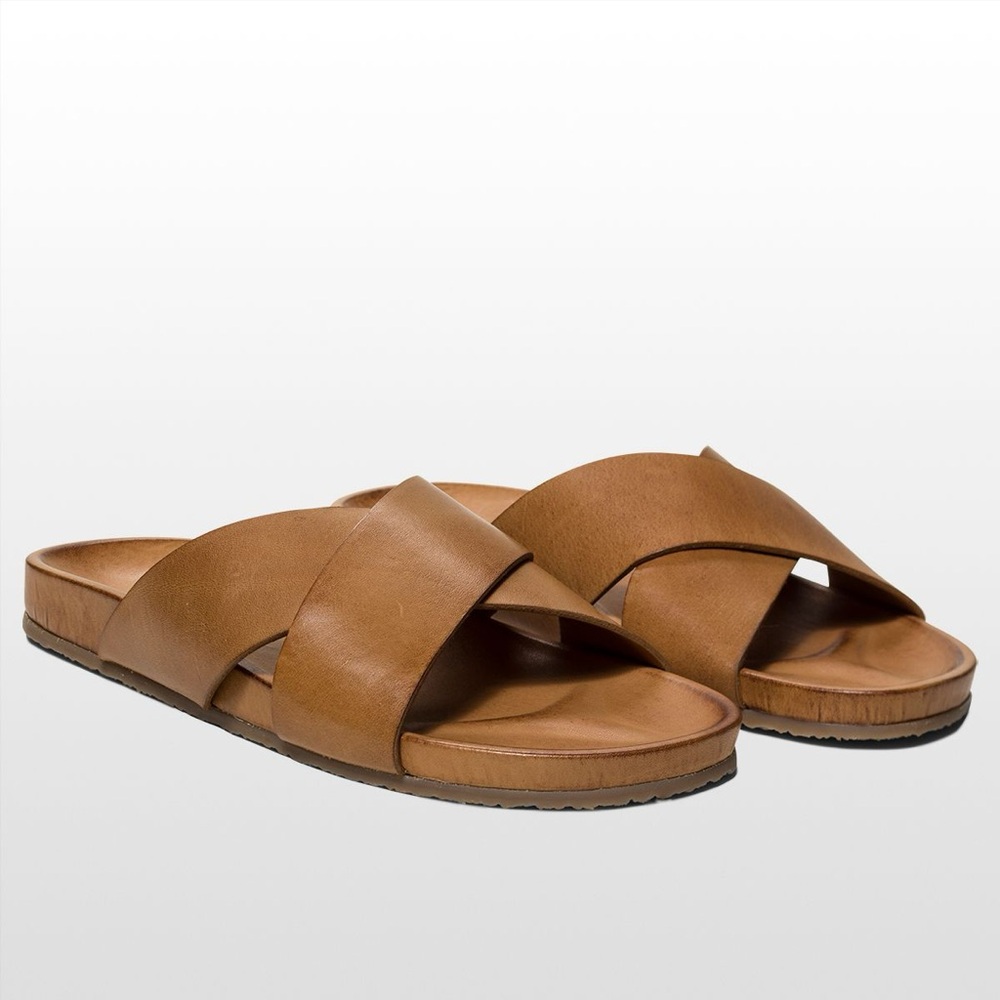 Seychelles Lighthearted Tan Brown Crisscross leather Slide Sandals, Size 11